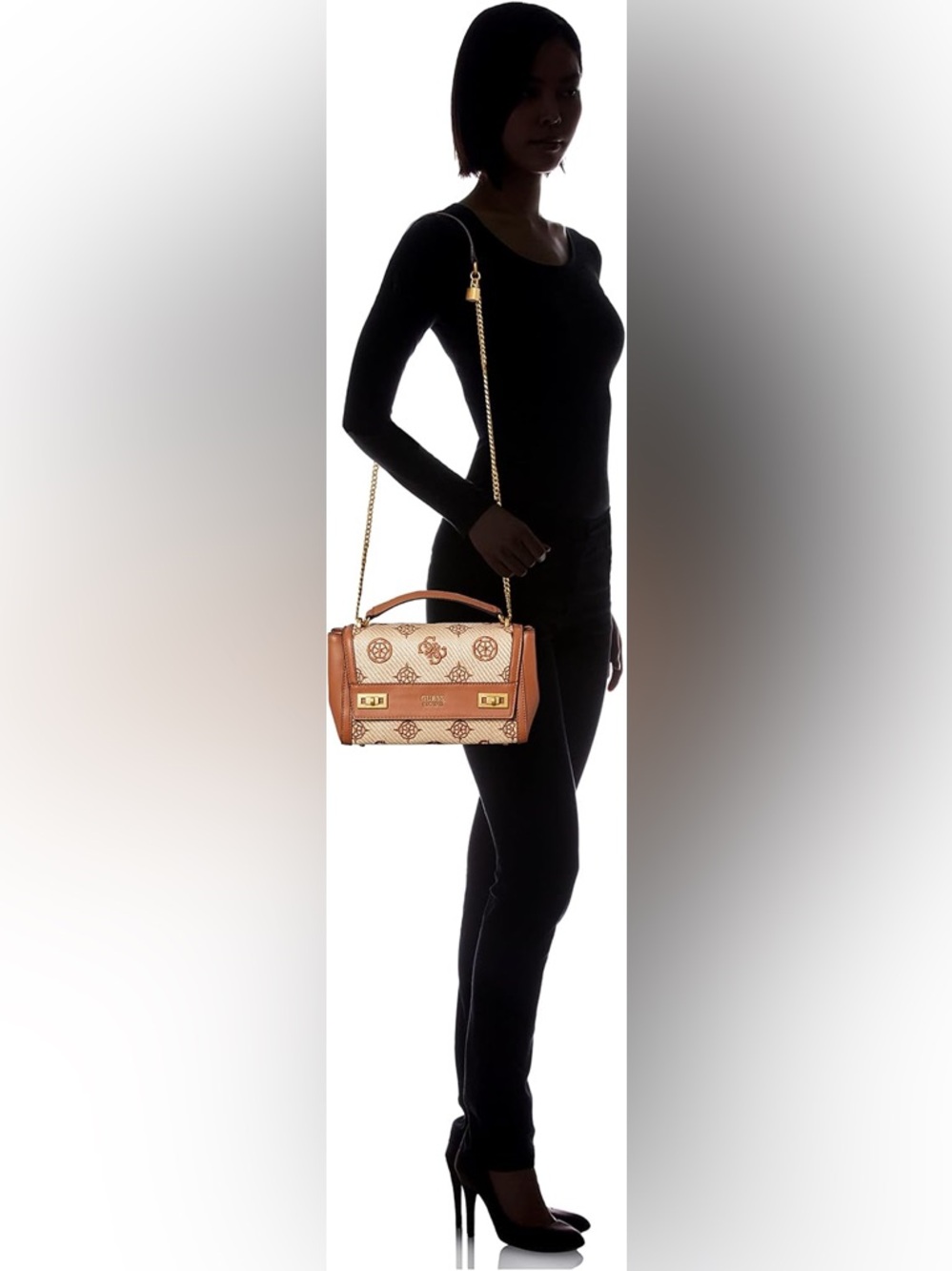 GUESS Katey Flap Shoulder Bag Natural/Cognac - Picture 6 of 7